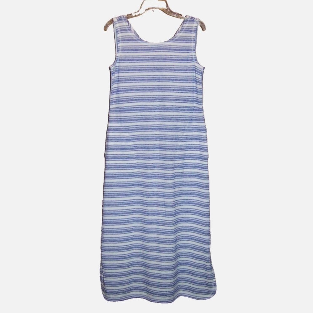 T by Talbots Striped Dress with Pockets Navy Blue White Size Petite M Medium MP